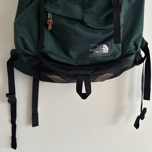 Rare Vintage The North Face Green Ruck Sack Backpack Hiking Bag Leather Trim - Picture 3 of 11